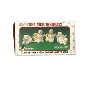 Vintage Bone China Angel Ornaments Great Condition Christmas Set Of 4- White